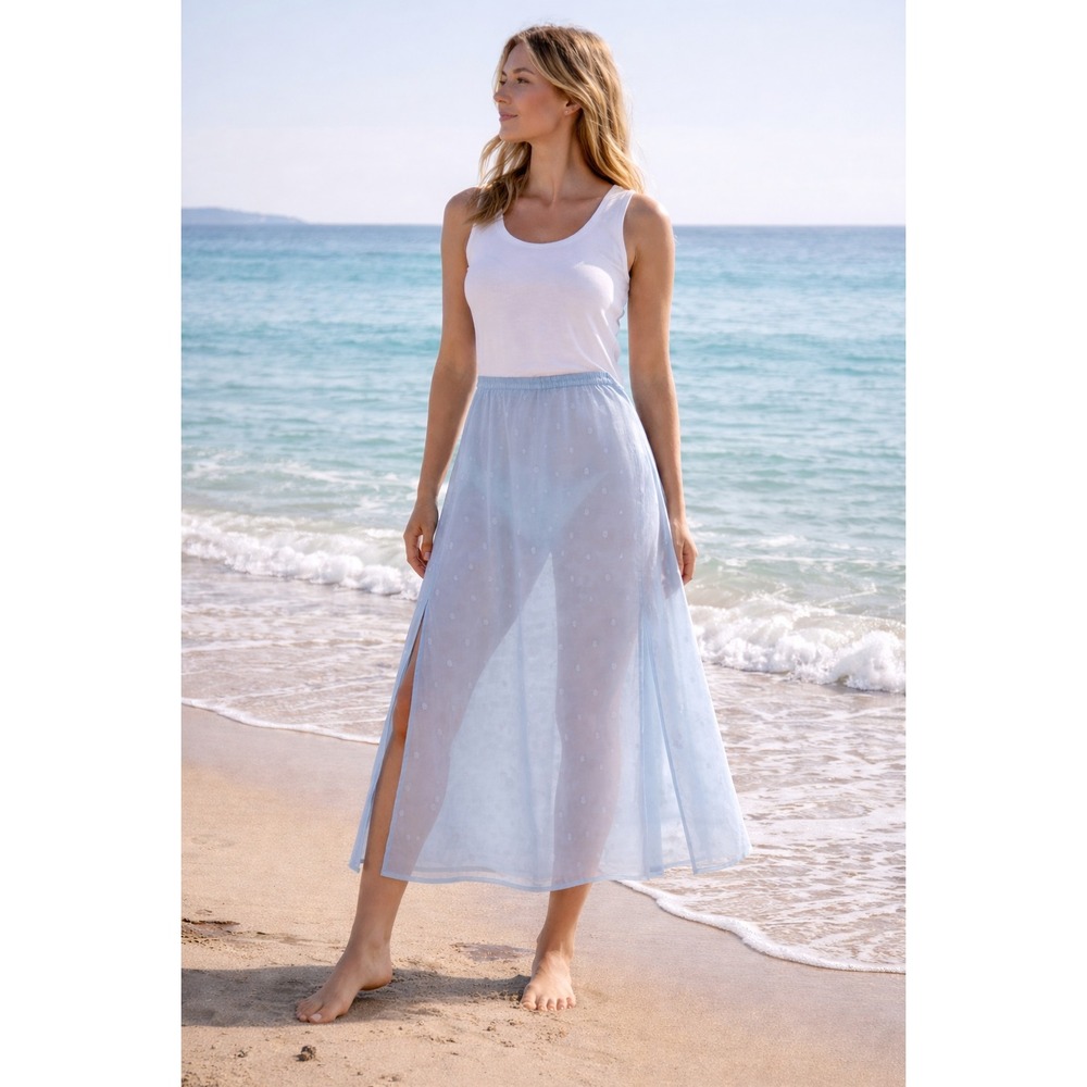 J. CREW Eyelet Slip Skirt Size Medium Midi Sheer Ramie Beach Cottagecore Resort